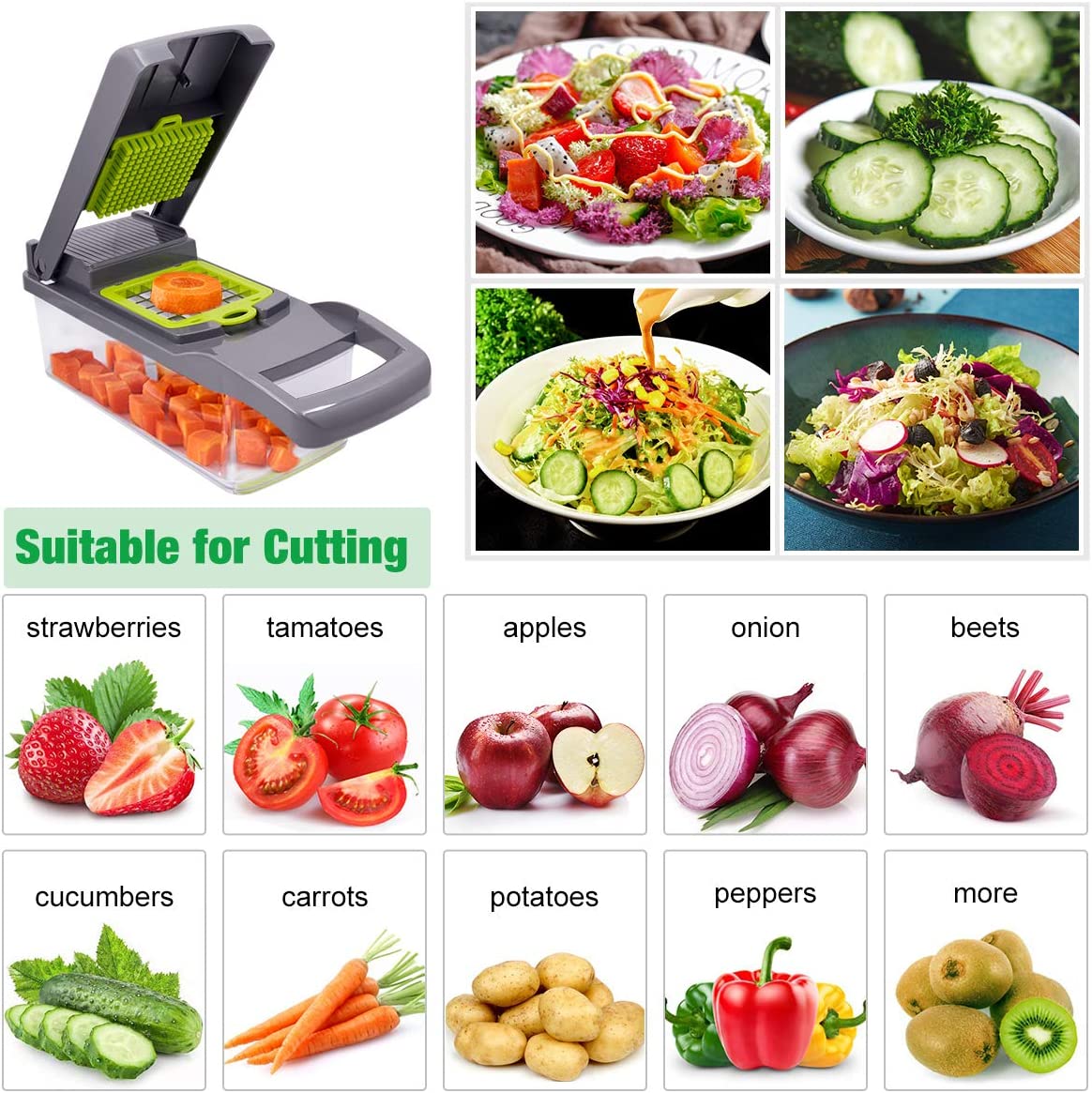 Vegetable Chopper Pro - Multifunctional Blades & Large Container for Salad, Garlic, Fruit, and Potato Delights