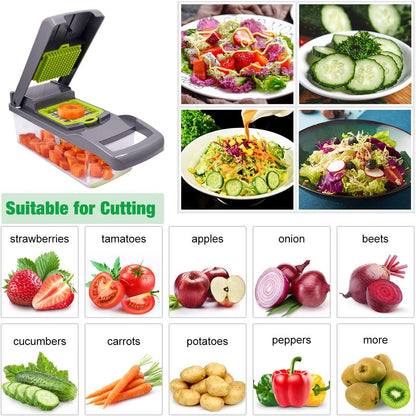 Vegetable Chopper Pro - Multifunctional Blades & Large Container for Salad, Garlic, Fruit, and Potato Delights
