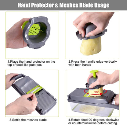 Vegetable Chopper Pro - Multifunctional Blades & Large Container for Salad, Garlic, Fruit, and Potato Delights